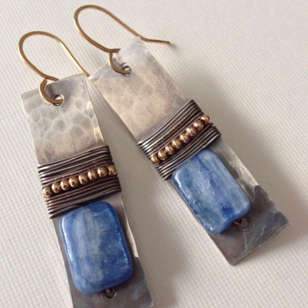 Sterling Silver Drop Earrings with Blue Kyanite Accent